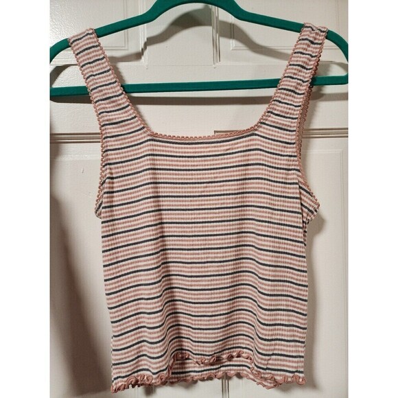 American Eagle Soft & Sexy Striped Ribbed Cropped Tank Top Size Medium - Picture 1 of 11